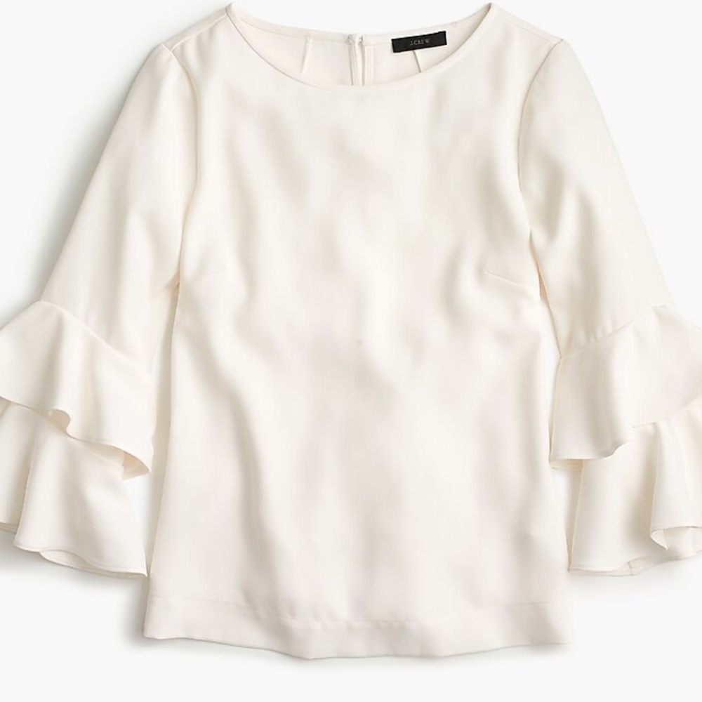 J. Crew Tiered Bell Sleeve Crepe Blouse Ivory 2
